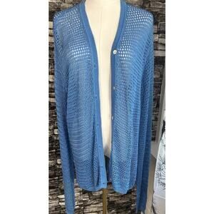 LEILEI Women Silk Open Knit Cardigan Blue Size XL Oversized Beach Resort Boho
